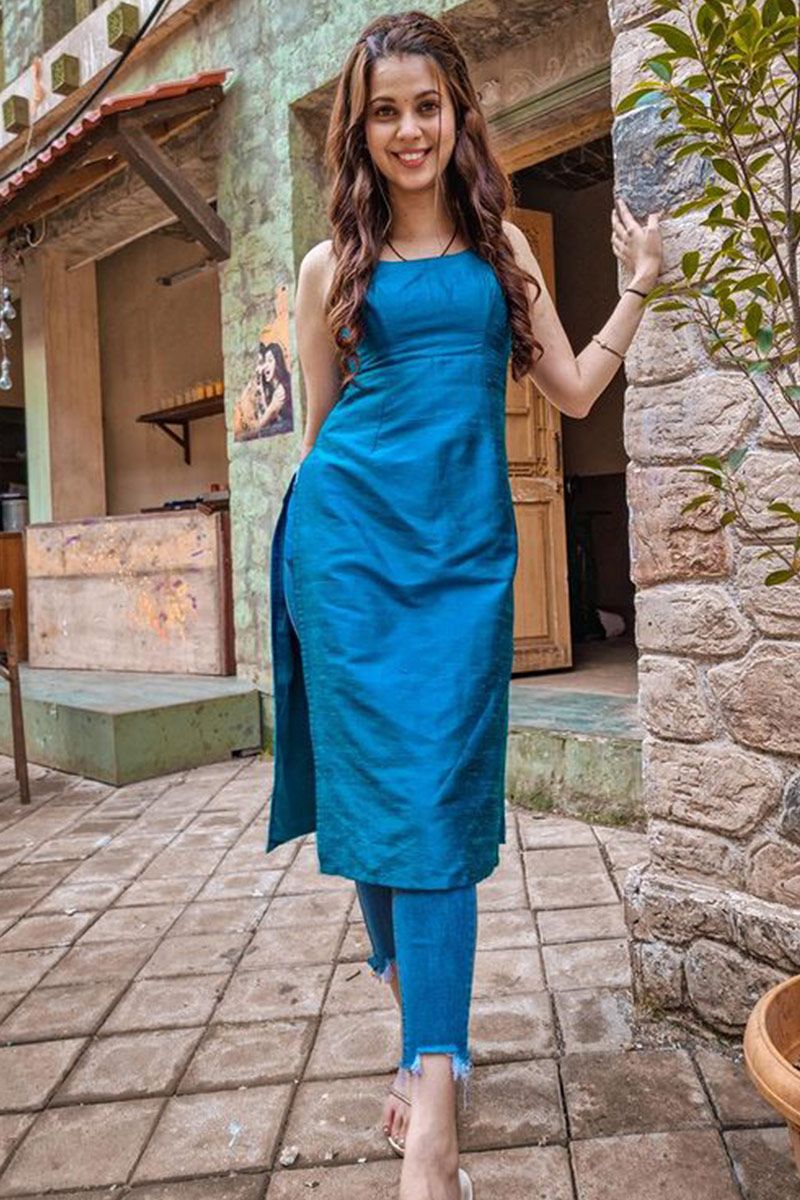 Buy Plain Taffeta Silk Churidar Suit in Blue Color Online - SALA2195