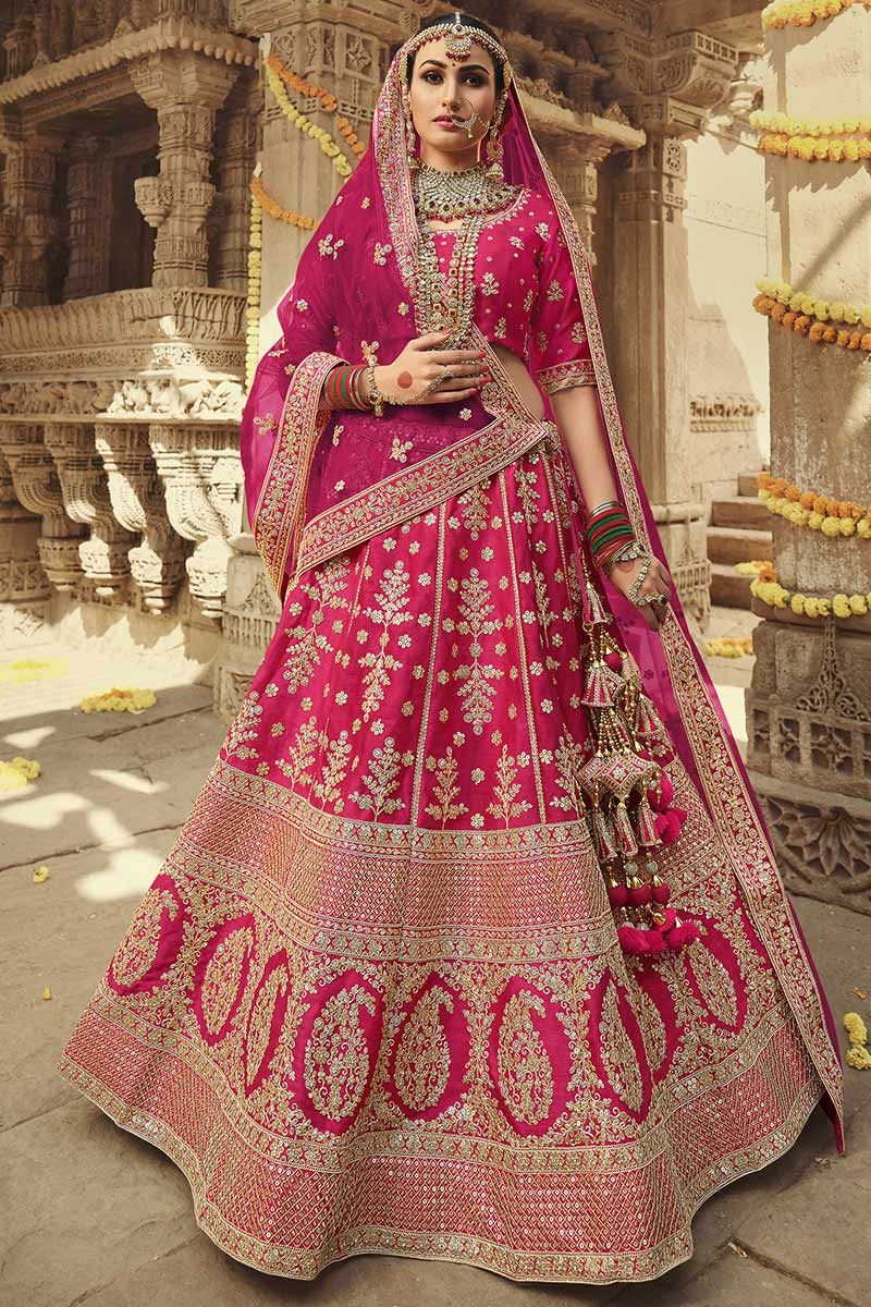 Buy Pink Silk Embroidered Lehenga Choli Online : Indian Ethnic Wear -