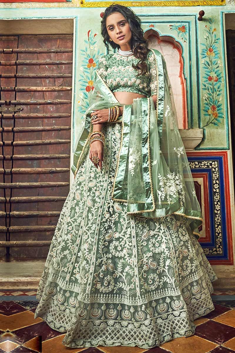 OffWhite Wedding Wear Lehenga Choli Dress Thread Work Lengha Chunri Sequins  Work | eBay