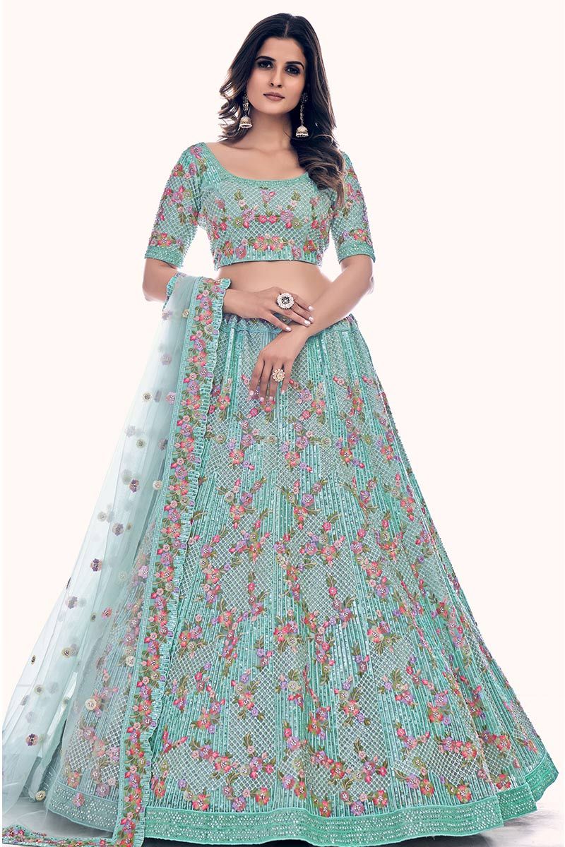 Buy Net Anarkali Suit In Firozi Color With Zari Work Online - LSTV01910 |  Andaaz Fashion