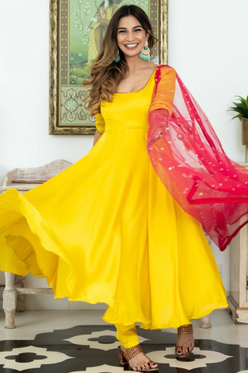 Yellow frock suit designs outlet