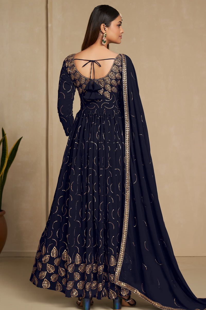 Buy Gown Zari Faux Georgette in Rama Online