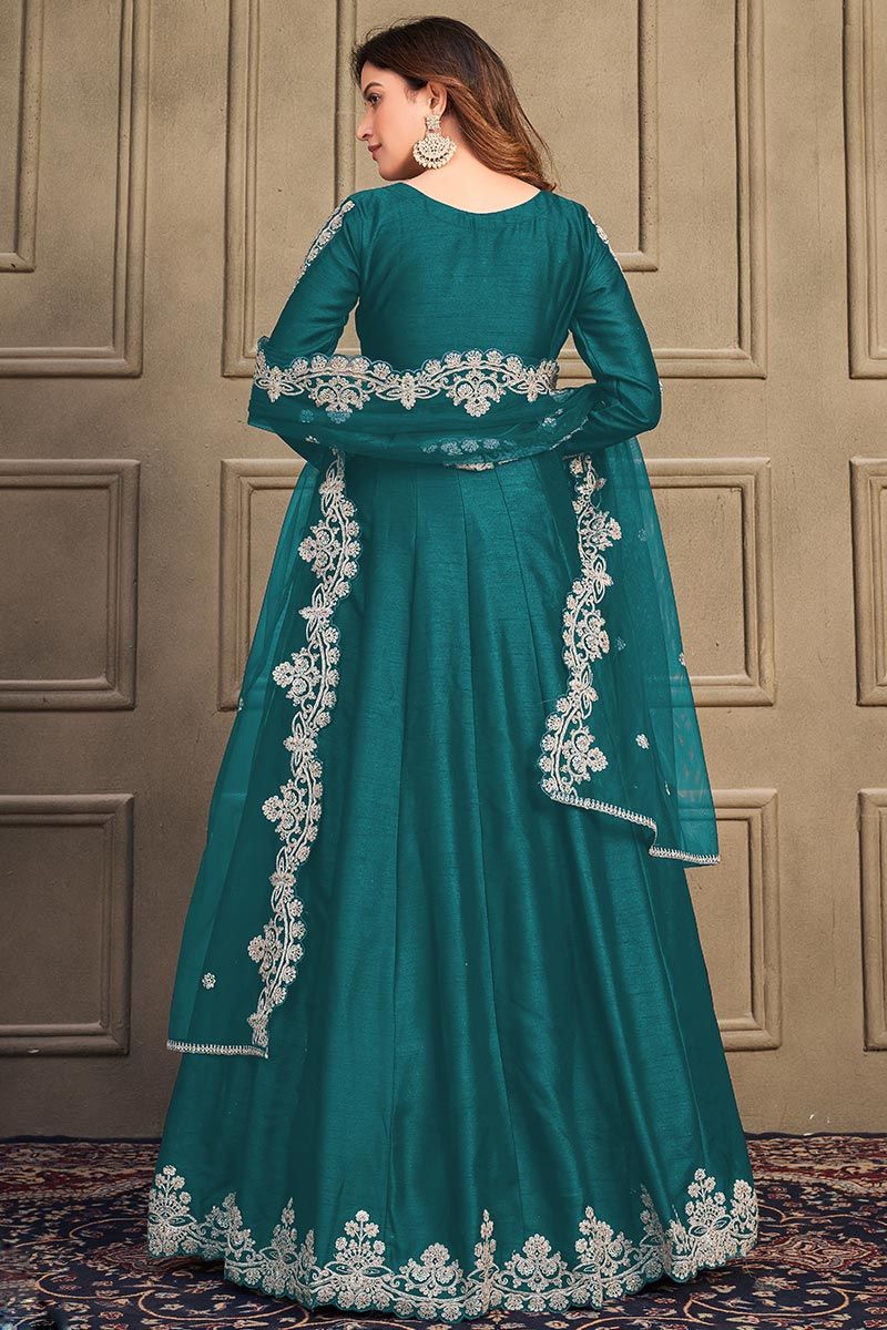 Buy Women Teal Green Art Silk Gown Appelle Fashion